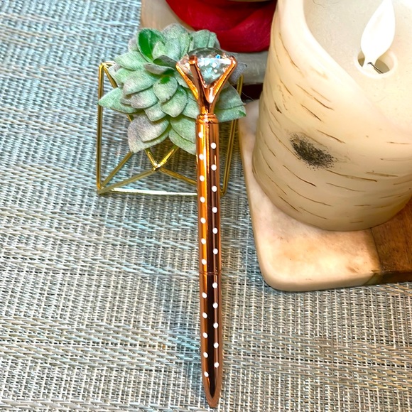 #60 NWT Rose Gold Polka Dot Pen with Diamond Jewel Top - Picture 11 of 16